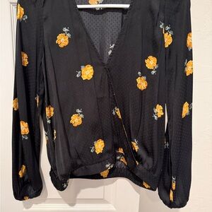 Madewell Floral Black and Yellow Women's Top